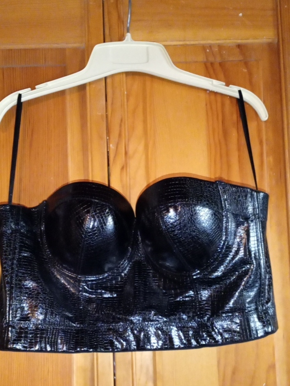 Kiwi Black Faux-Croc Bustier Crop Top